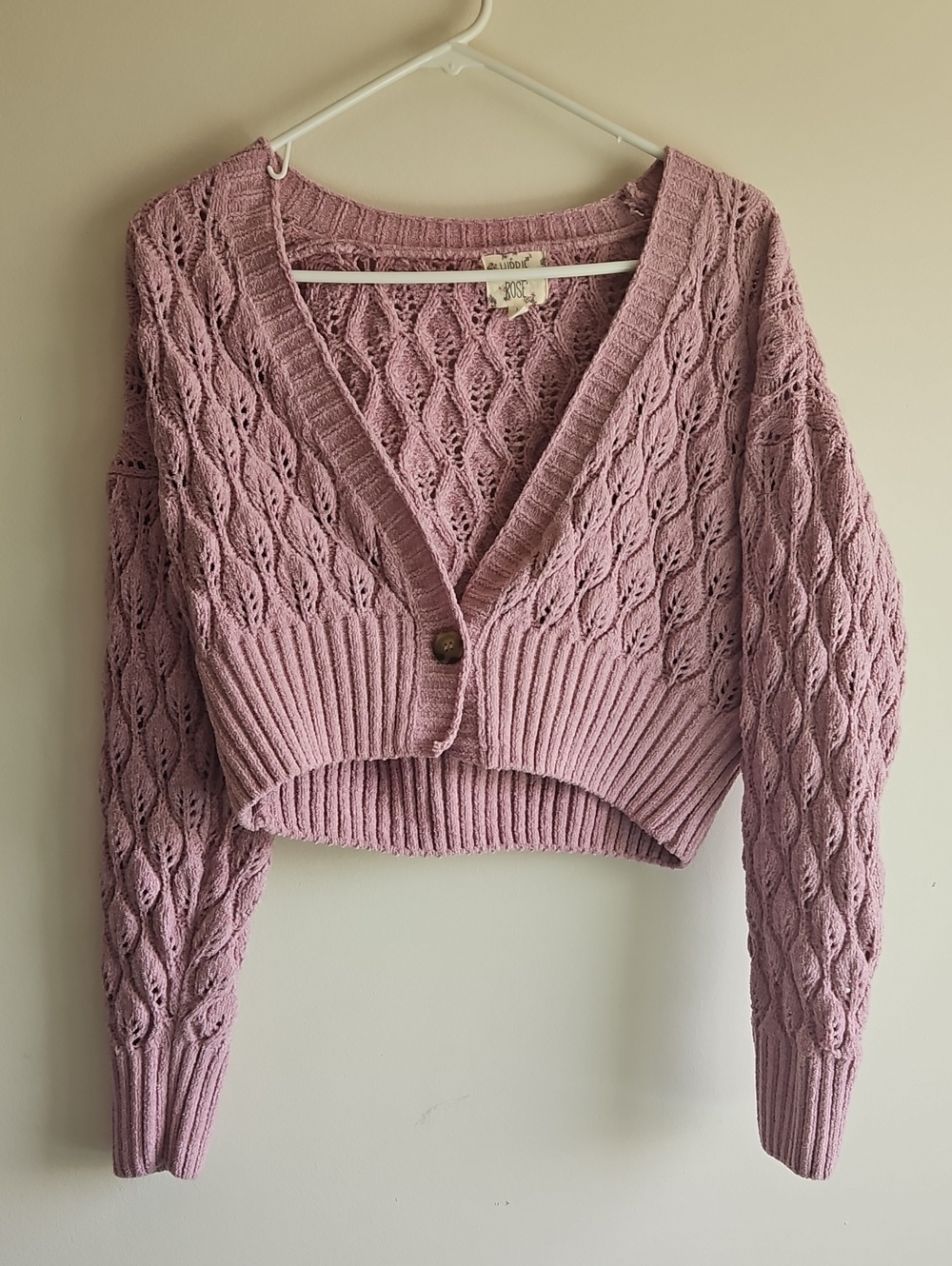 Hippie Rose Cropped Cable Knit Cardigan - Mauve Pink